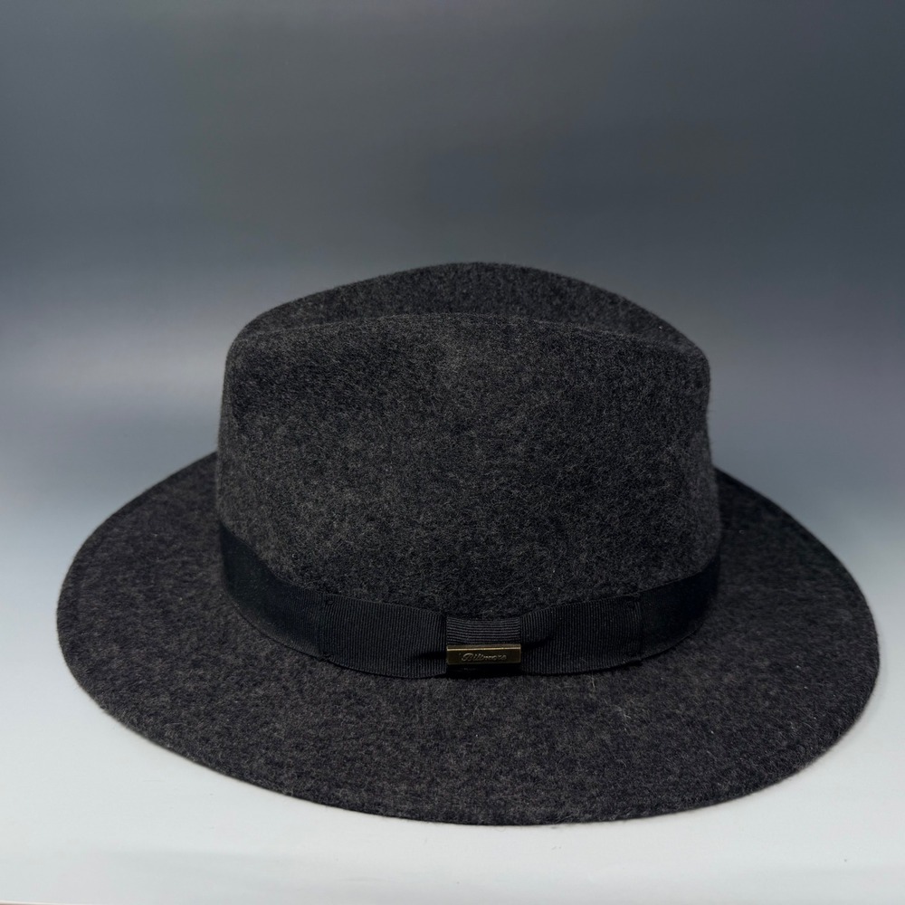 Biltmore 1917 Mens Wool Fedora Hat Charcoal Grey Medium Grosgrain Ribbon Band